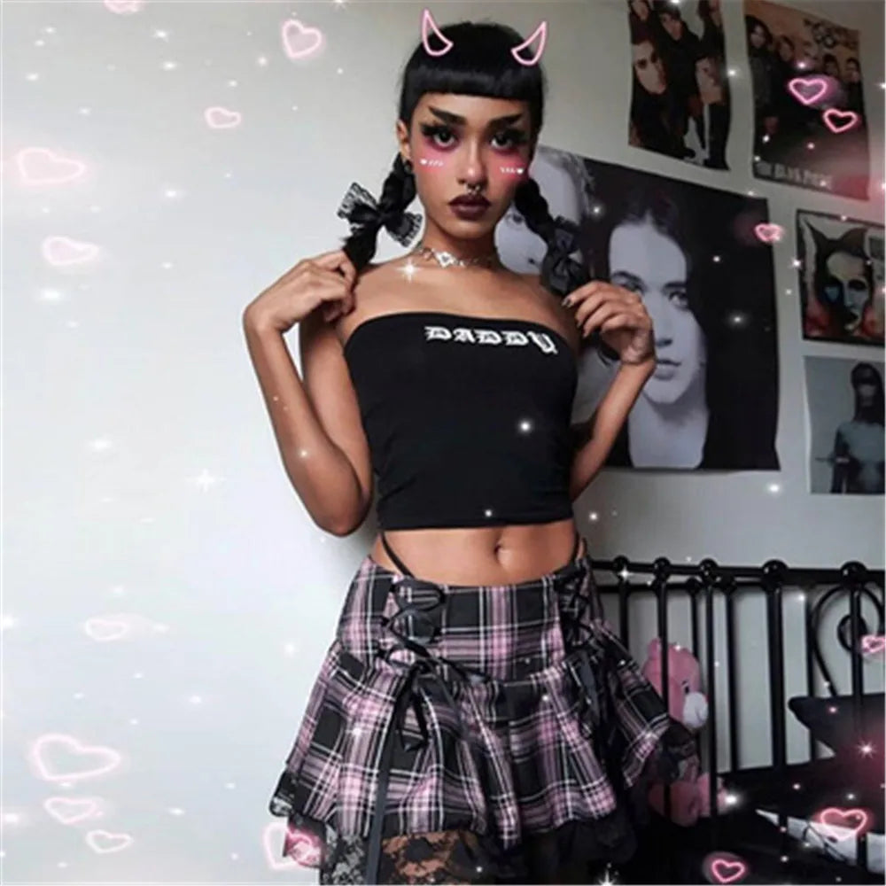 Mall Gothic Grunge Summer Mini Women Y2K Vintage Harajuku Streetwear High Waist Bandage Sexy Skirt chiffon skirt flowing