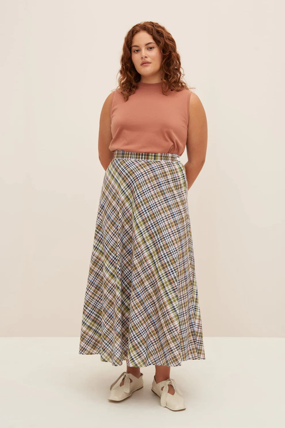 Kowtow Helene Skirt - Vista Check chiffon skirt airy