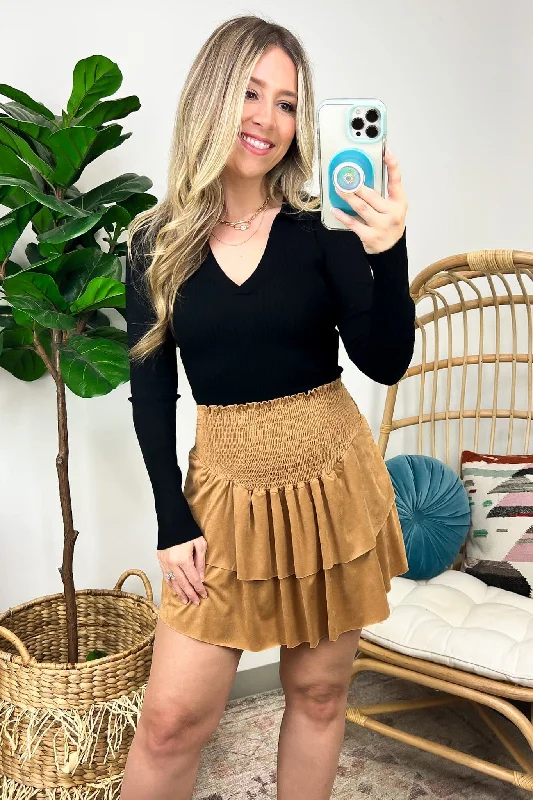 Lavern Faux Suede Tiered Skirt - FINAL SALE casual skirt length