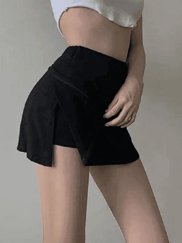 Lined Split Tennis Mini Skirt linen skirt natural