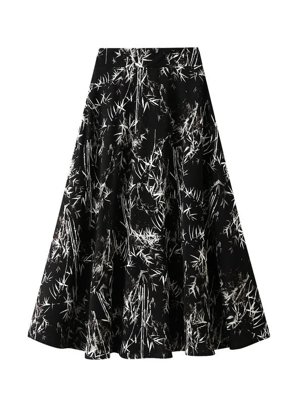 Long Ink Bamboo Print Skirt cashmere skirt fine