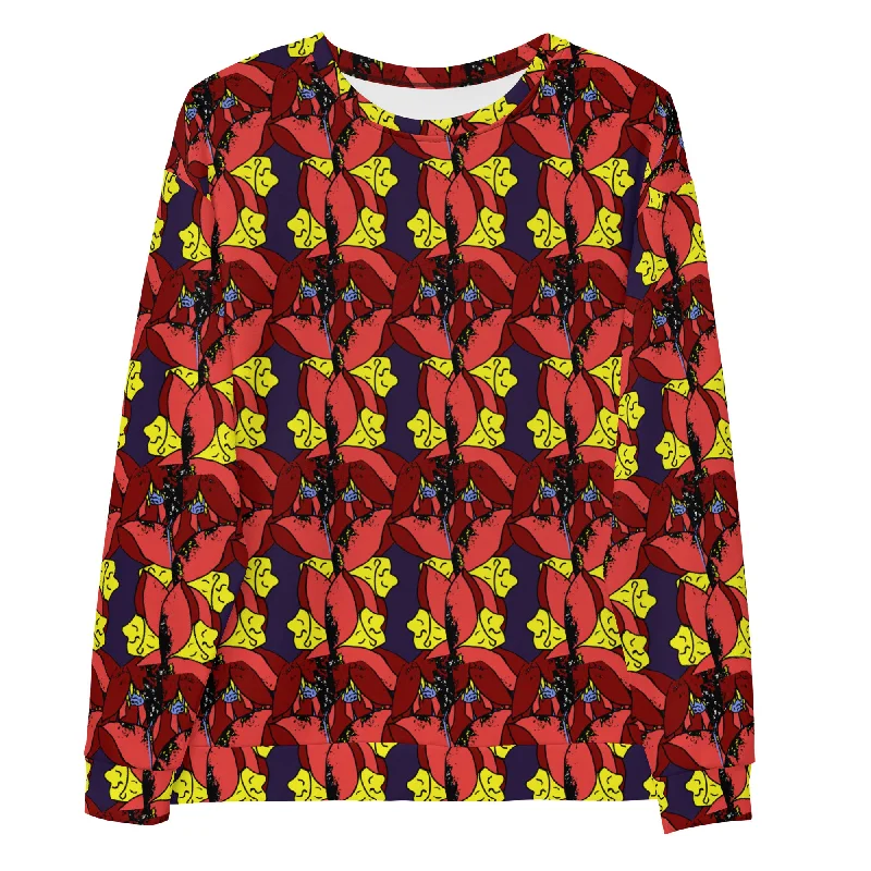 Lotus Red Print Sweatshirt Hoodie with Reflective Safety Nightwear