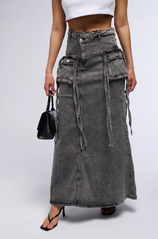 LOVE HATE THING DENIM MAXI SKIRT lace skirt intricate