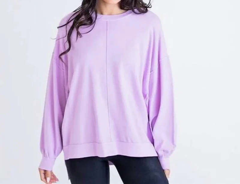 Lucy Crew Neck Sweater In Lavender Handmade Hand-knitted Hand-woven