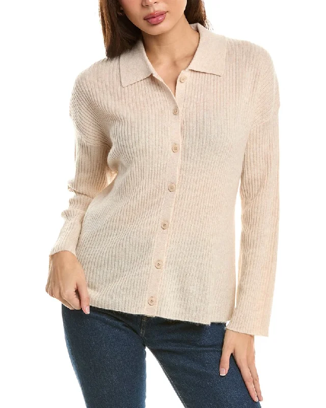 Magaschoni Ribbed Wide Sleeve Cashmere Sweater Zippered Buttoned Snapped