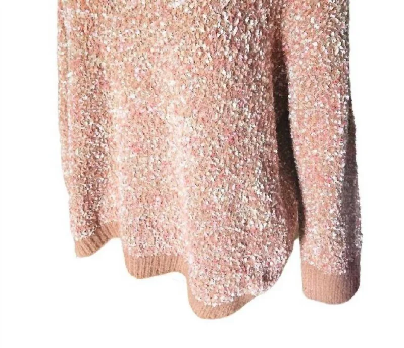 Marled Shine Cozy Sweater In Brown/pink Turtle Neck Boat Neck Asymmetrical Neck