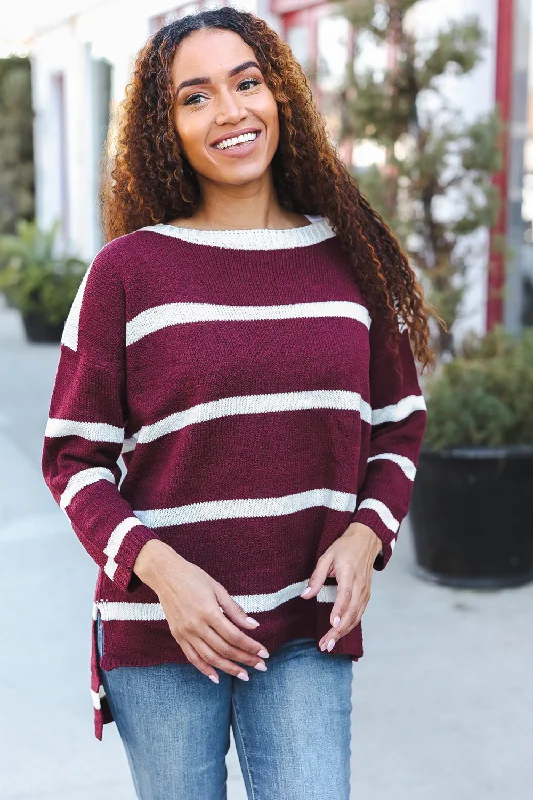 Maroon Stripe Sweater Chenille Blend Fleece Blend Nylon Blend