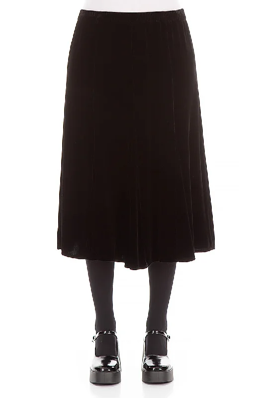 Midi Black Silk Velvet Skirt modal blend skirt