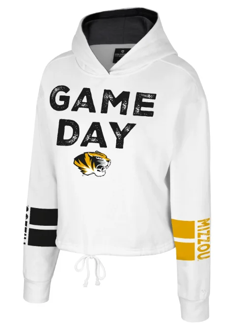 Mizzou Tigers Colosseum Women's Game Day Tiger Head White Hoodie Hoodie with Slim Fit Tailored Modern Mizzou Tigers Colosseum Women's Game Day Tiger Head White Hoodie Hoodie with Slim Fit Tailored Modern
