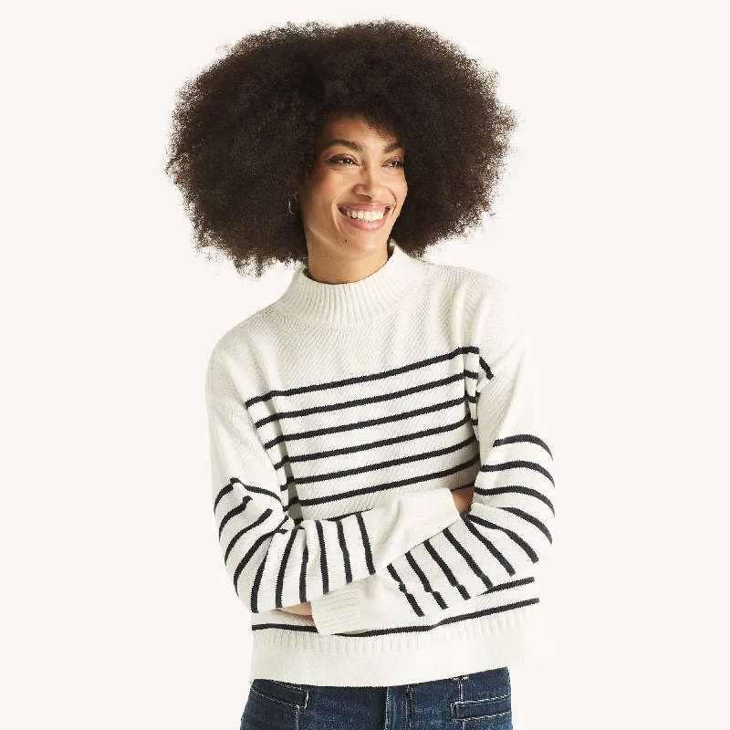 Nautica Womens Striped Mock-Neck Sweater Casual Formal Business