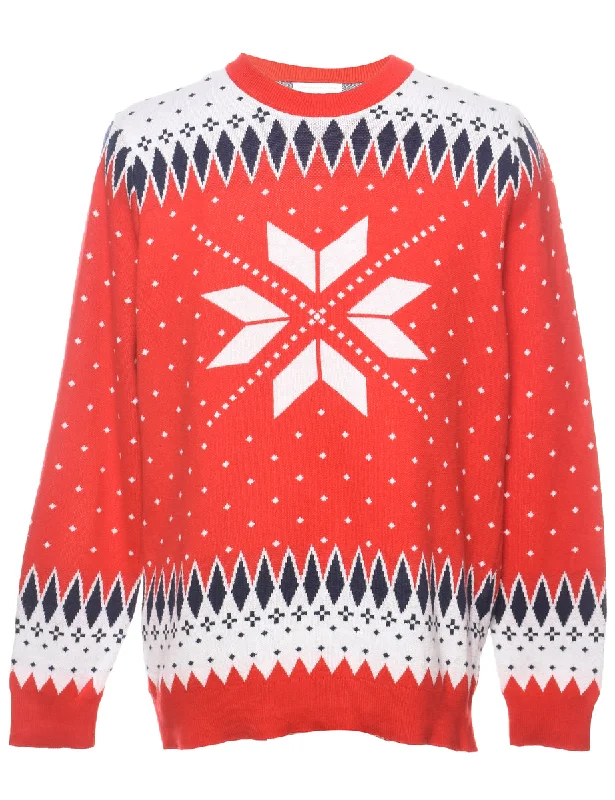 Nordic Design Blue & Red Christmas Jumper - L Elasticated Padded Insulated