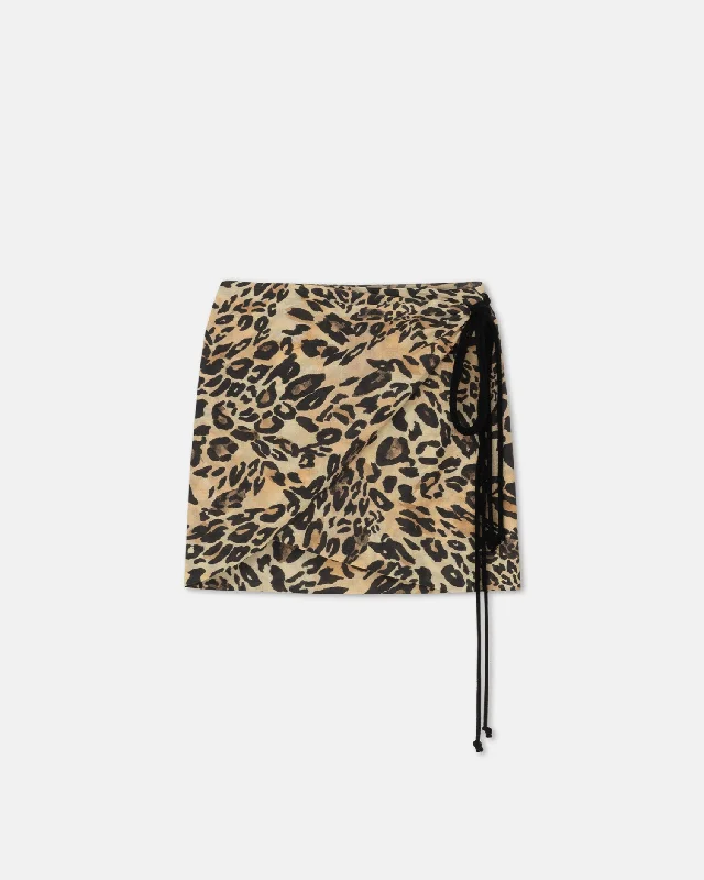 Baruba - Printed Cotton-Voile Wrap Mini Skirt - Leopard wool skirt warm