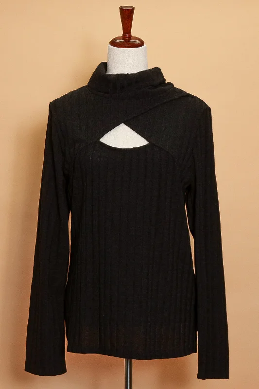 Plus Black Ribbed Cowl Neck Sweater Ribbed Striped Patterned