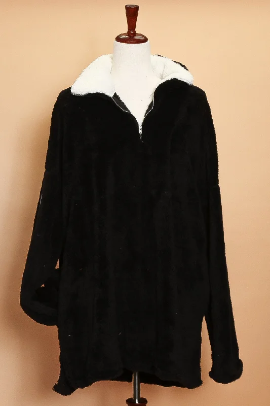 Plus Black Sherpa Sweater Stretchy Elastic Breathable