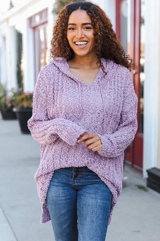 Plus Mauve Thick Popcorn Hooded Sweater Thin Thick Dense