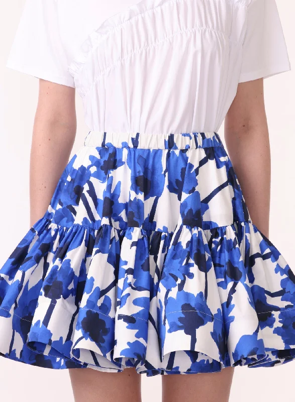 Printed Mini Ruffle Skirt W Elastic Band linen skirt relaxed