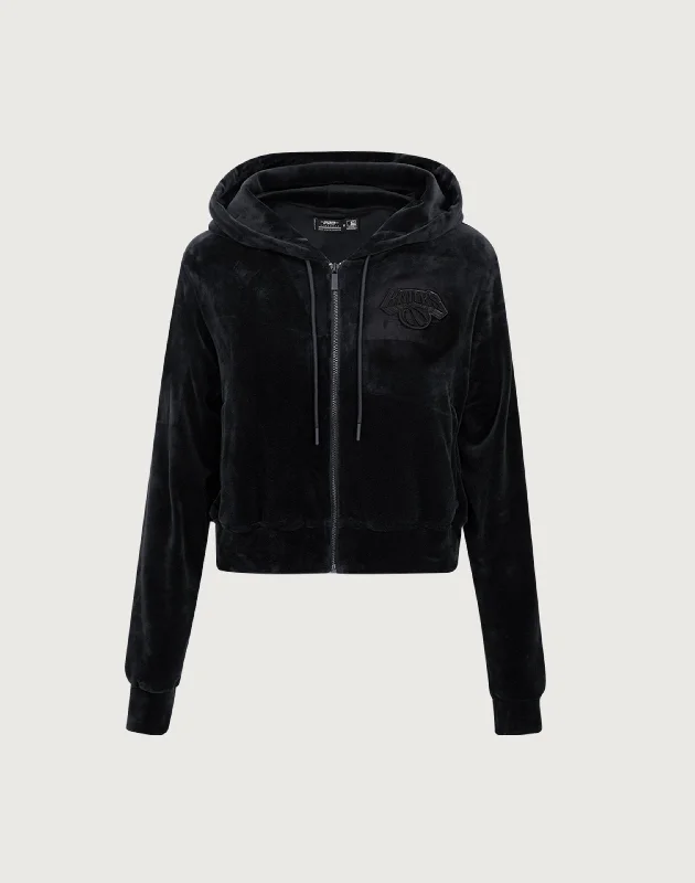 Pro Standard New York Knicks Triple Black Velour Zip Hoodie Hoodie with Illustration Artistic Creative Pro Standard New York Knicks Triple Black Velour Zip Hoodie Hoodie with Illustration Artistic Creative