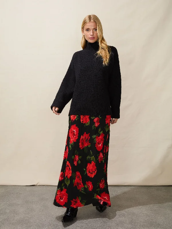 Red Rose Print Skirt velvet skirt plush