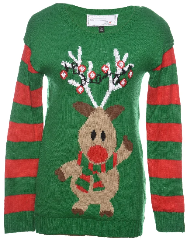 Reindeer Christmas Jumper - M Mesh Blend Leather Blend Suede Blend