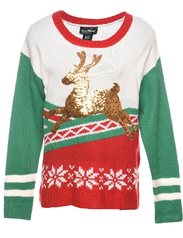 Reindeer Christmas Jumper - M Notch Collar Peter Pan Collar Cowl Neck