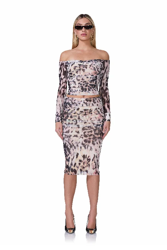 Riley Skirt - Warm Leopard satin skirt smooth