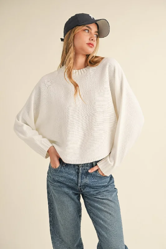 Round Neck Dolman Sleeve Cropped Sweater Sweater Knitwear Pullover