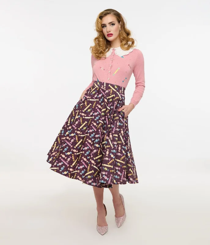 Royal Monk 1950s Eggplant & Candy Swing Skirt pencil skirt chic