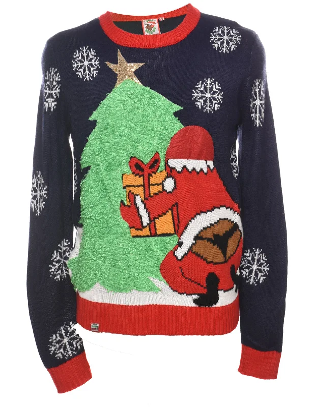 Santa Claus Christmas Jumper - S Fitted Slim Tailored