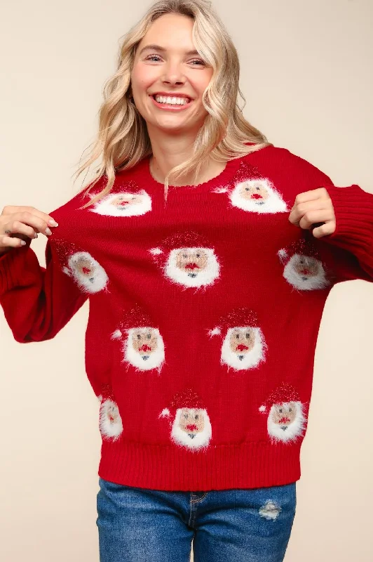 SANTA CLAUS SPARKLE BRUSHED SWEATER KNIT TOP Transparent Opaque Sheer