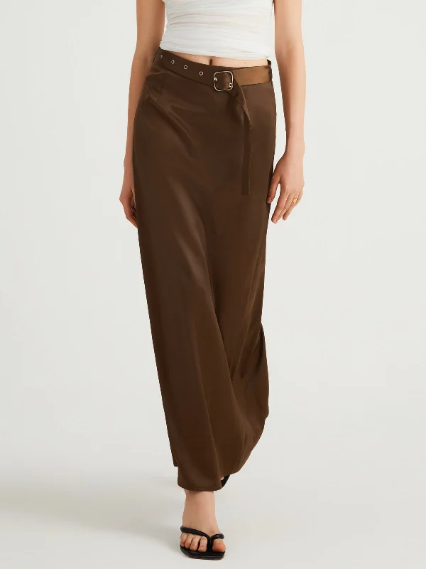 BerryBetty - Satin Belted Maxi Skirt leather skirt modern