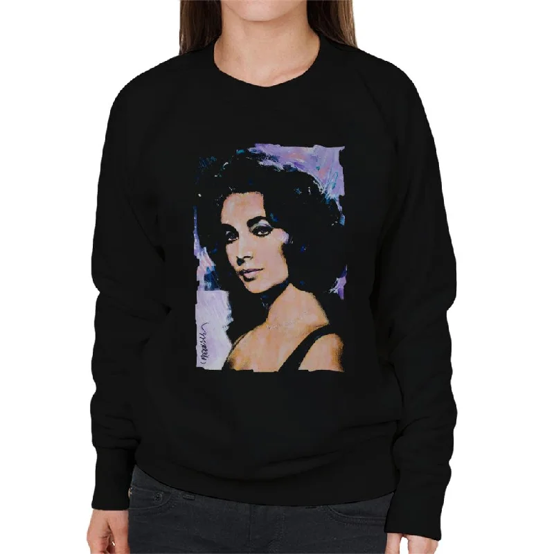 Sidney Maurer Original Portrait Of Actress Elizabeth Taylor Women's Sweatshirt Hoodie with Camouflage Military Edgy Sidney Maurer Original Portrait Of Actress Elizabeth Taylor Women's Sweatshirt Hoodie with Camouflage Military Edgy