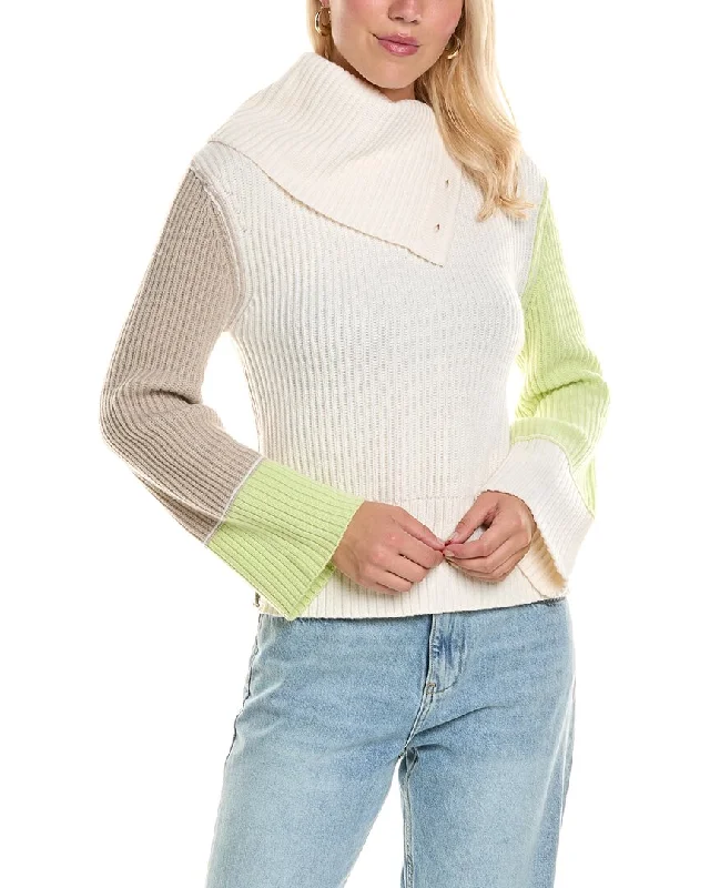 SIMKHAI Flores Wool & Cashmere-Blend Sweater Zippered Front Buttoned Front Snap Front