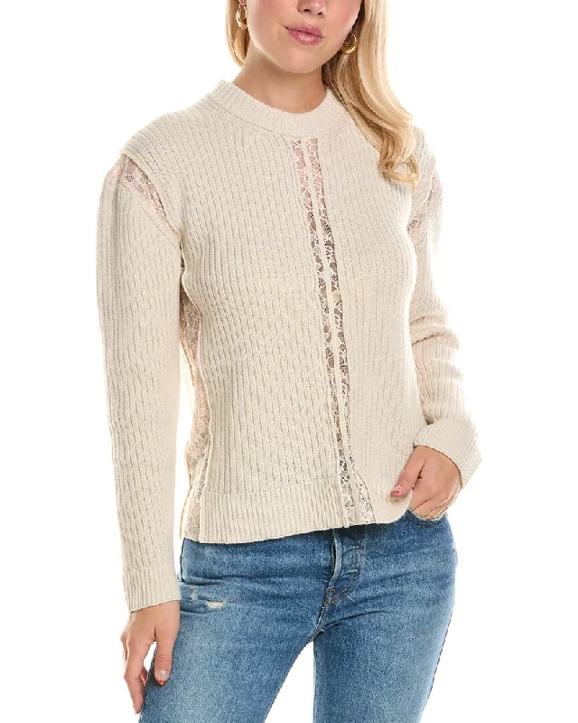 SIMKHAI Ruba Wool & Cashmere-Blend Sweater Cable Knit Ribbed Knit Lace Knit