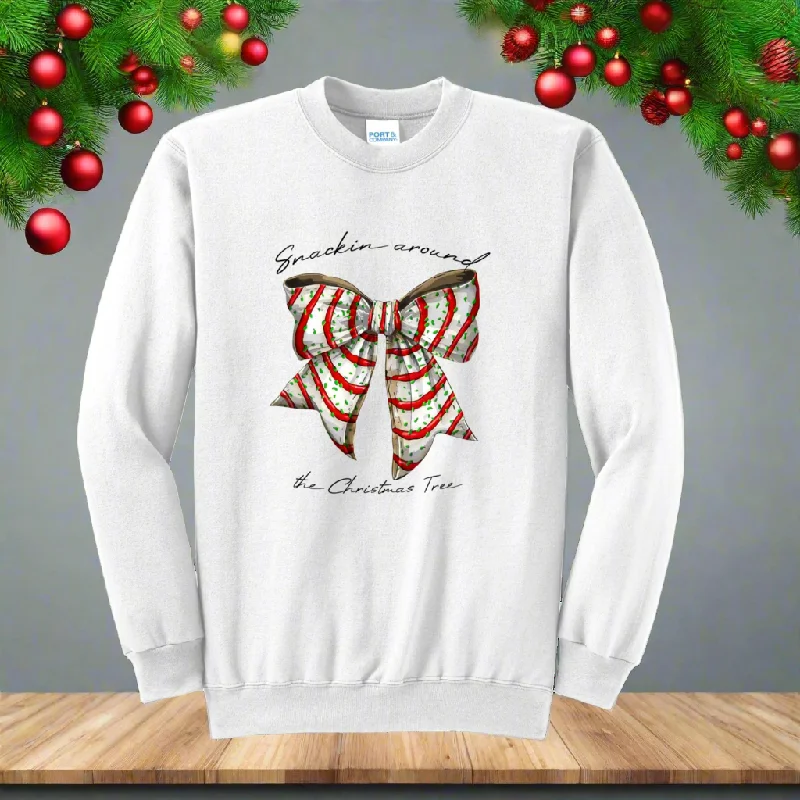 Snackin Around The Christmas Tree Bow Christmas Womens Crew Sweatshirt Hoodie with Longline Fit Extended Stylish Snackin Around The Christmas Tree Bow Christmas Womens Crew Sweatshirt Hoodie with Longline Fit Extended Stylish