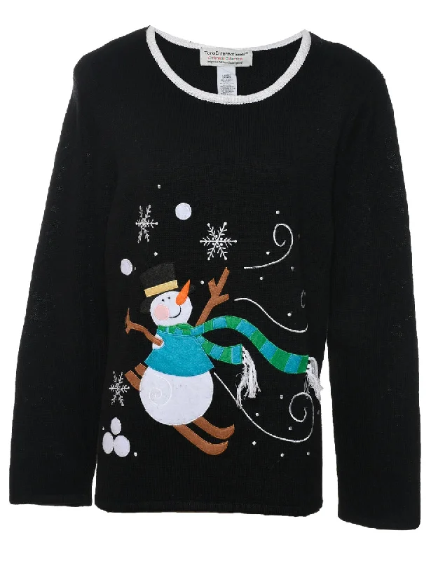 Snowman Christmas Jumper - L Boat Neck Shawl Collar Notched Collar