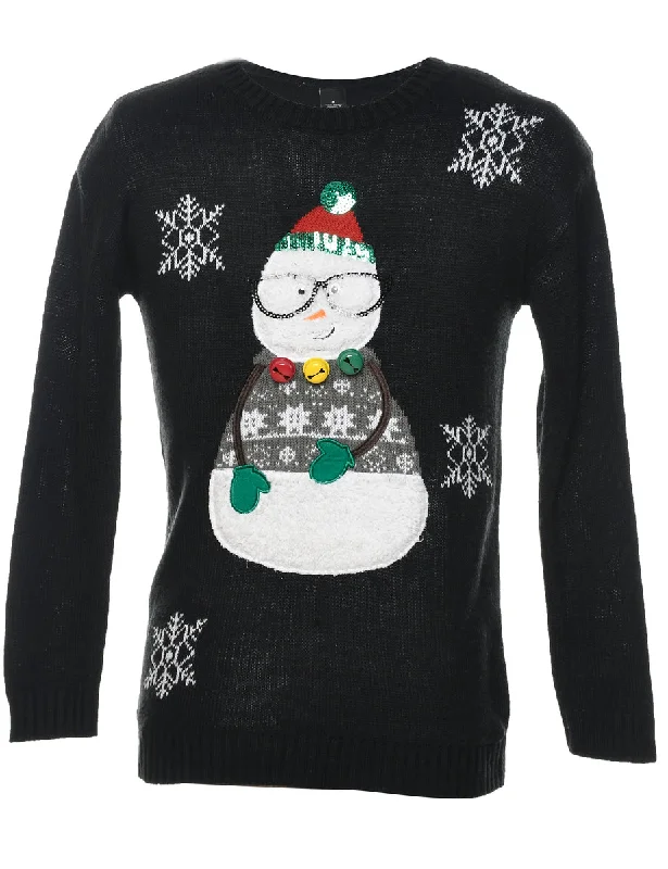 Snowman Christmas Jumper - M Denim Fabric Leather Fabric Suede Fabric