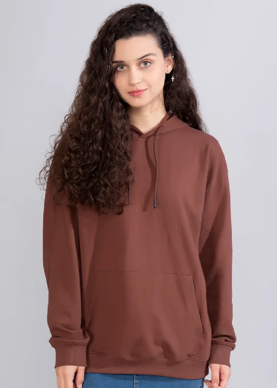 Solid Cocoa Womens Drop Shoulder Terry Hoodie |Pronk Hoodie with Crew Neck Simple Timeless Solid Cocoa Womens Drop Shoulder Terry Hoodie |Pronk Hoodie with Crew Neck Simple Timeless