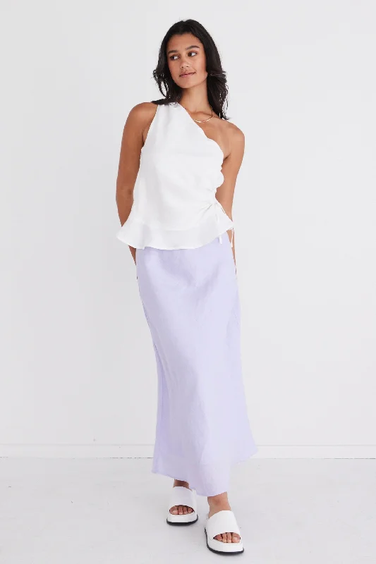 Soulmate Lilac Linen Bias Midi Skirt pencil skirt chic