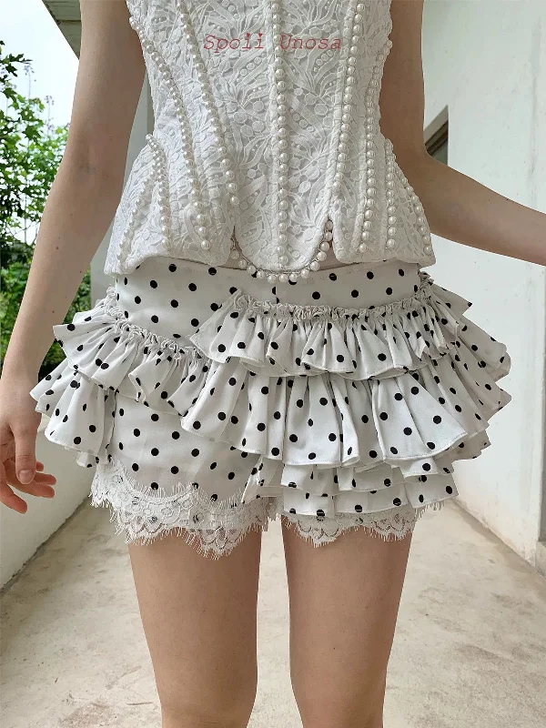 [SPOII UNOSA] Pearl Elegance Polka Mini Skirt silk skirt elegant