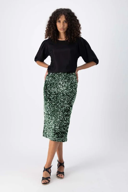 Jubilee Skirt Green in Sequinned Velvet lace skirt intricate