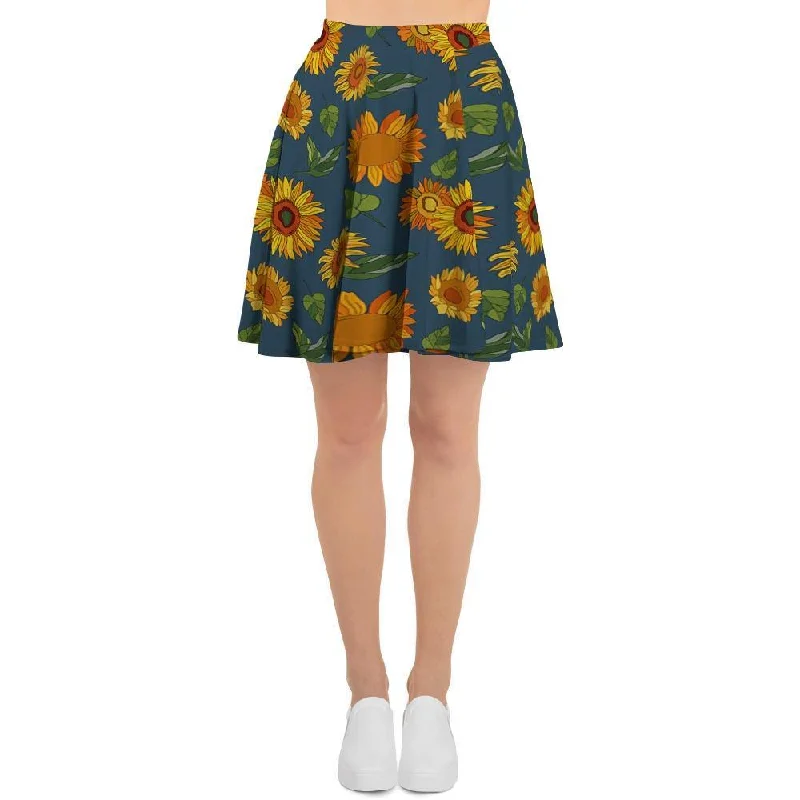 Sunflower Print Women's Skirt ribbed skirt waist