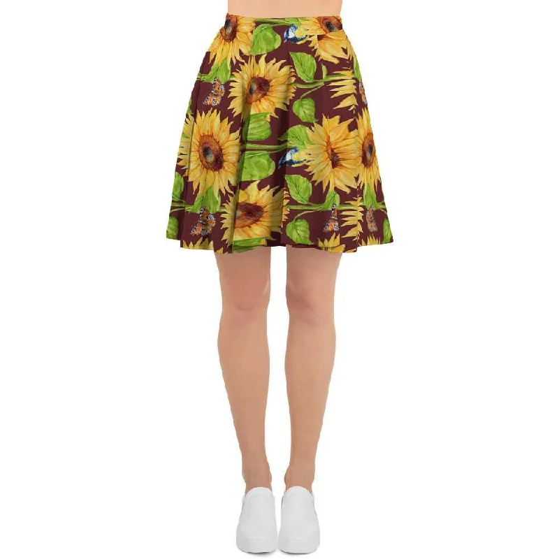 Sunflower With Bird And Butterfly Women's Skirt casual skirt length