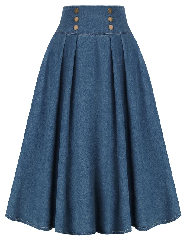 Swing Jean Skirt Elastic High Waist Buttons Decorated Skirt cashmere skirt rich