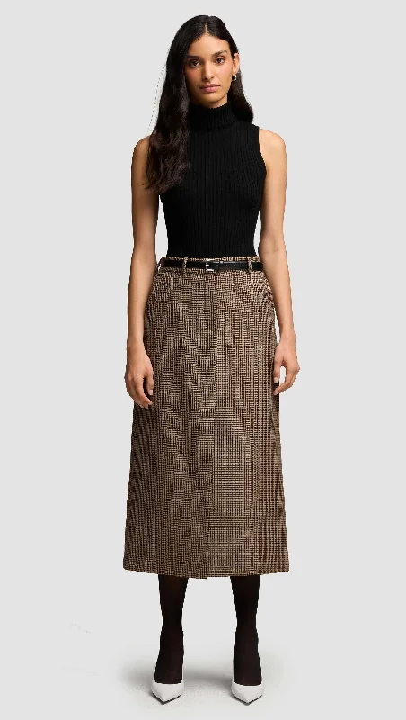 Tailored Skirt in Wool | Brown Houndstooth denim skirt classic