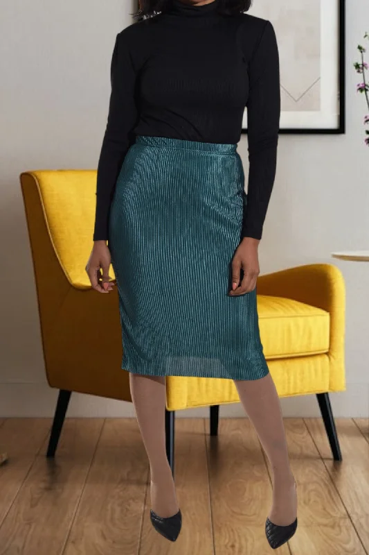 Teal Plisse Midi Skirt leather skirt refined