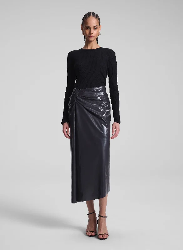 Tessa Patent Vegan Leather Midi Skirt silk skirt smooth