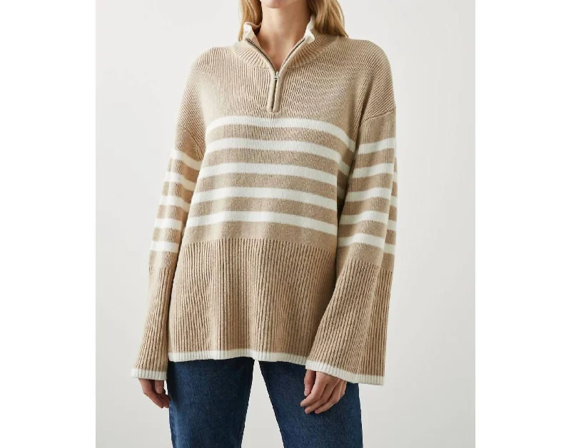 Tessa Sweater In Sand Stripe Solid Color Striped Floral Print