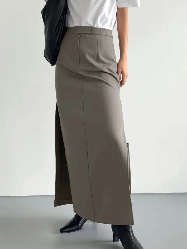 BerryBetty - That Girl Slit Maxi Skirt cashmere skirt plush