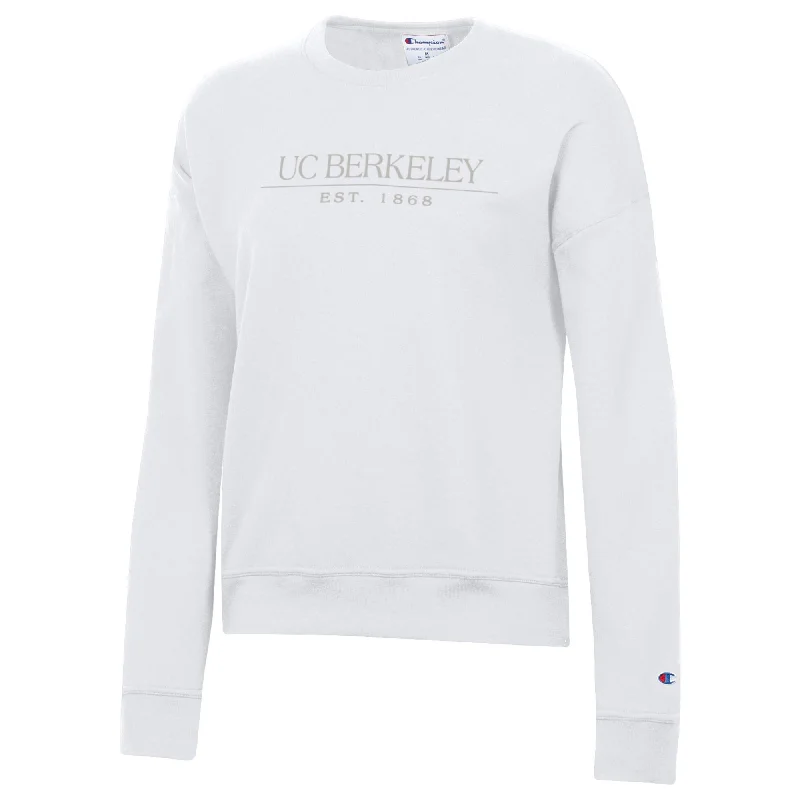 U.C. Berkeley Cal Champion women's  embroidered crew-neck sweatshirt-White Hoodie with Monochrome Minimalist Simple