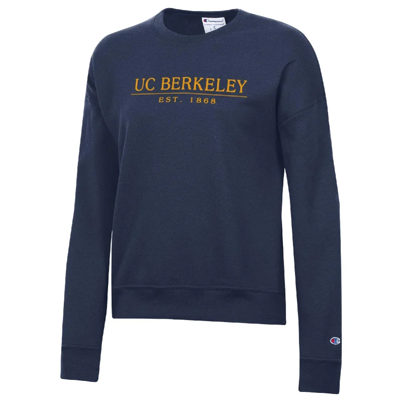 U.C. Berkeley Cal embroidered Champion women's crew-neck sweatshirt-Navy Hoodie with Stripes Bold Sporty U.C. Berkeley Cal embroidered Champion women's crew-neck sweatshirt-Navy Hoodie with Stripes Bold Sporty